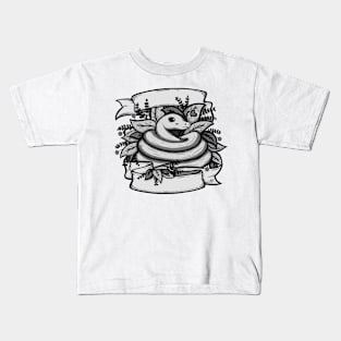 Cute Greyscale Snake with Banner Kids T-Shirt